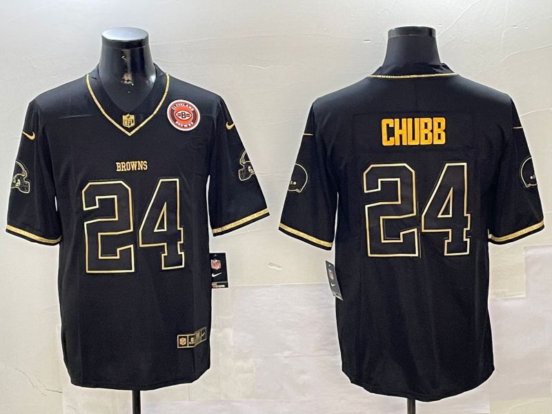 Men Cleveland Browns #24 Chubb Black Gold Throwback 2024 Nike Limited NFL Jersey style 2->cleveland browns->NFL Jersey
